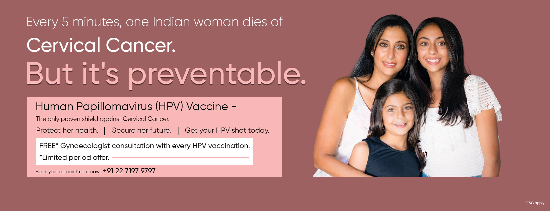 HPV vaccine offer with free gynaecologist consultation