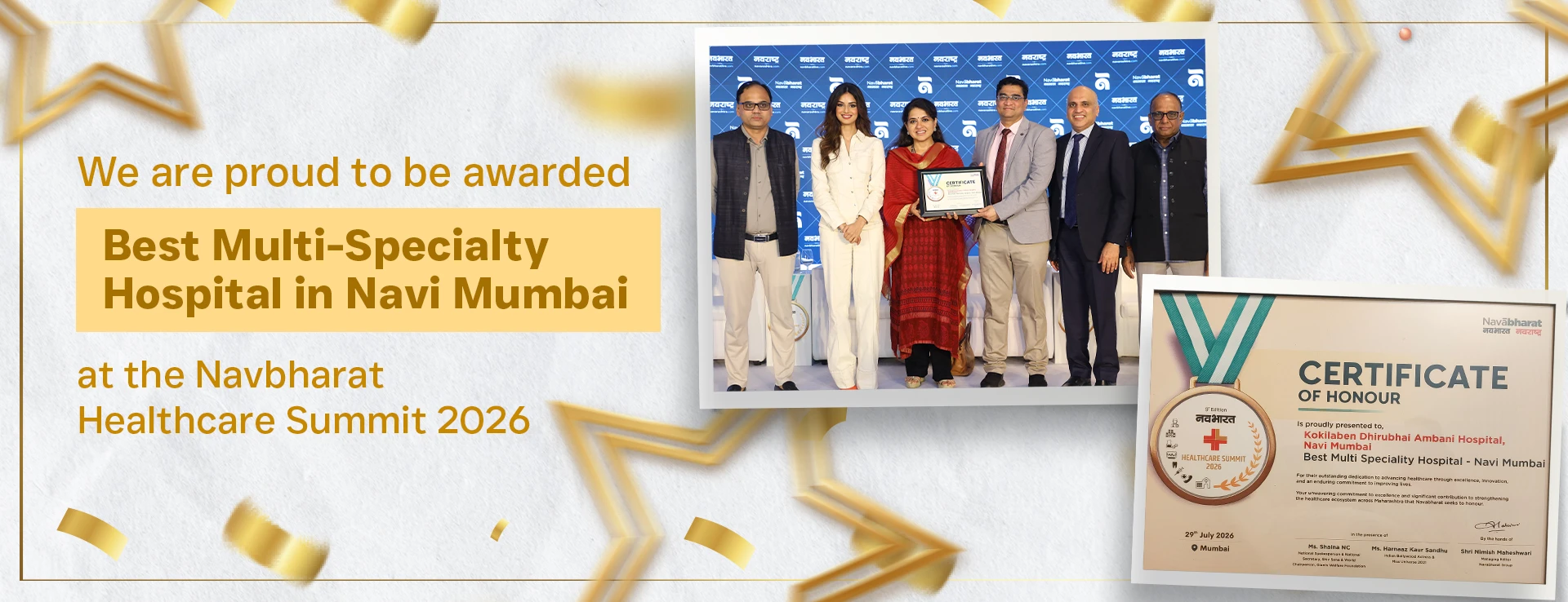 Kokilaben Dhirubhai Ambani Hospital Navi Mumbai wins Best Multi-Specialty Hospital award at Navbharat Healthcare Summit 2026