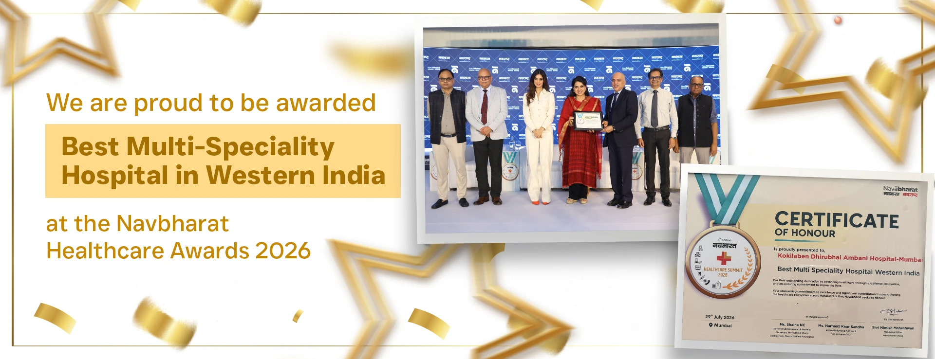 Kokilaben Dhirubhai Ambani Hospital Mumbai wins Best Multi-Speciality Hospital Western India award at Navbharat Healthcare Awards 2026